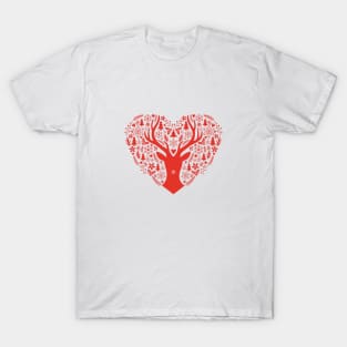 Christmas deer with red heart T-Shirt